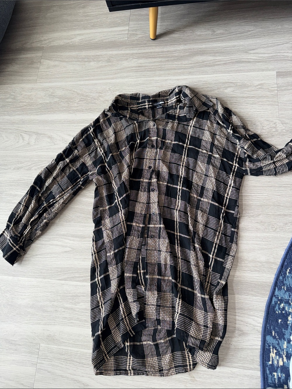 Fashion Nova Black and Tan Plaid Button-Down Shirt